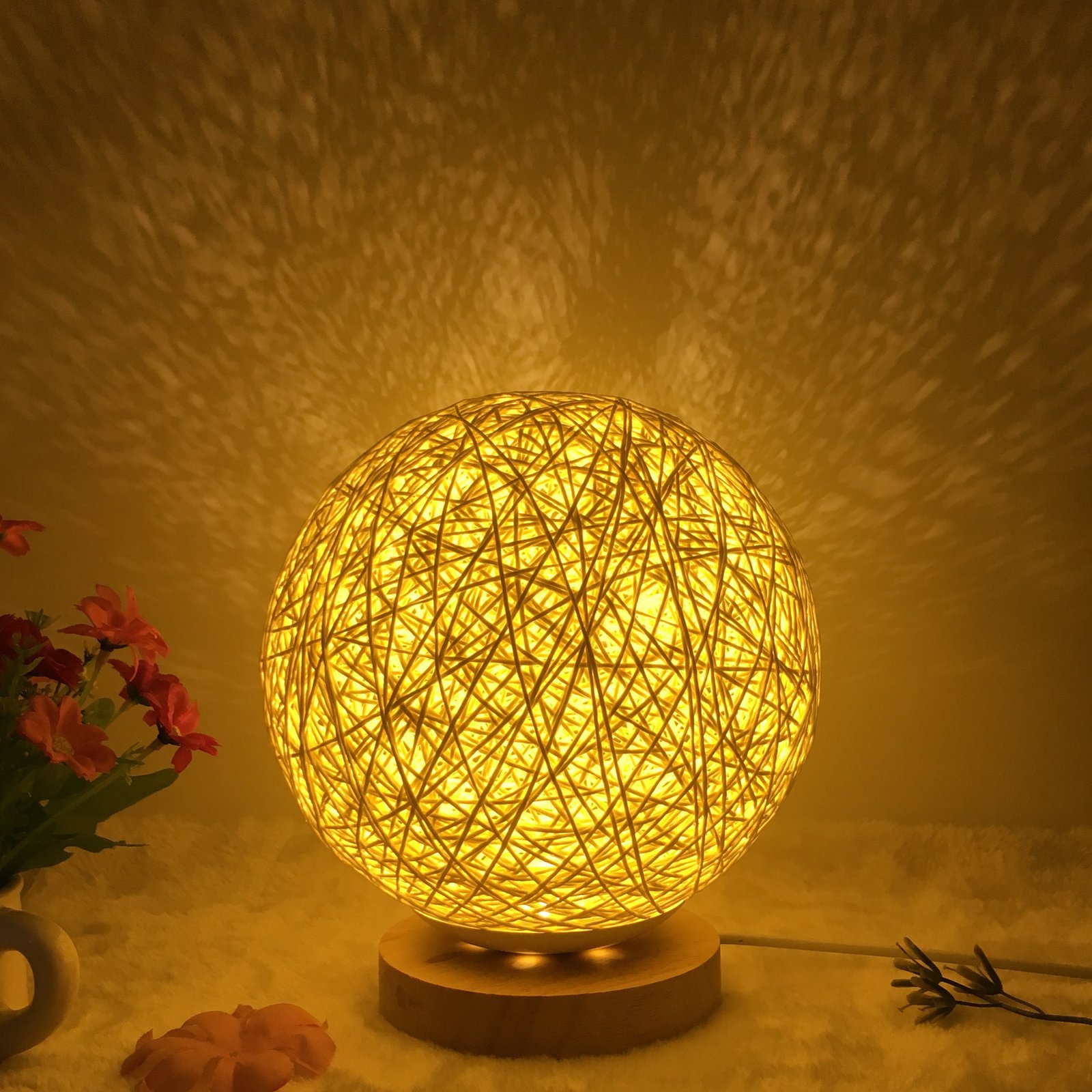 Handmade Rattan LED Lamp – Smart Color-Changing USB Table Light for Cozy Home Decor – Image 4