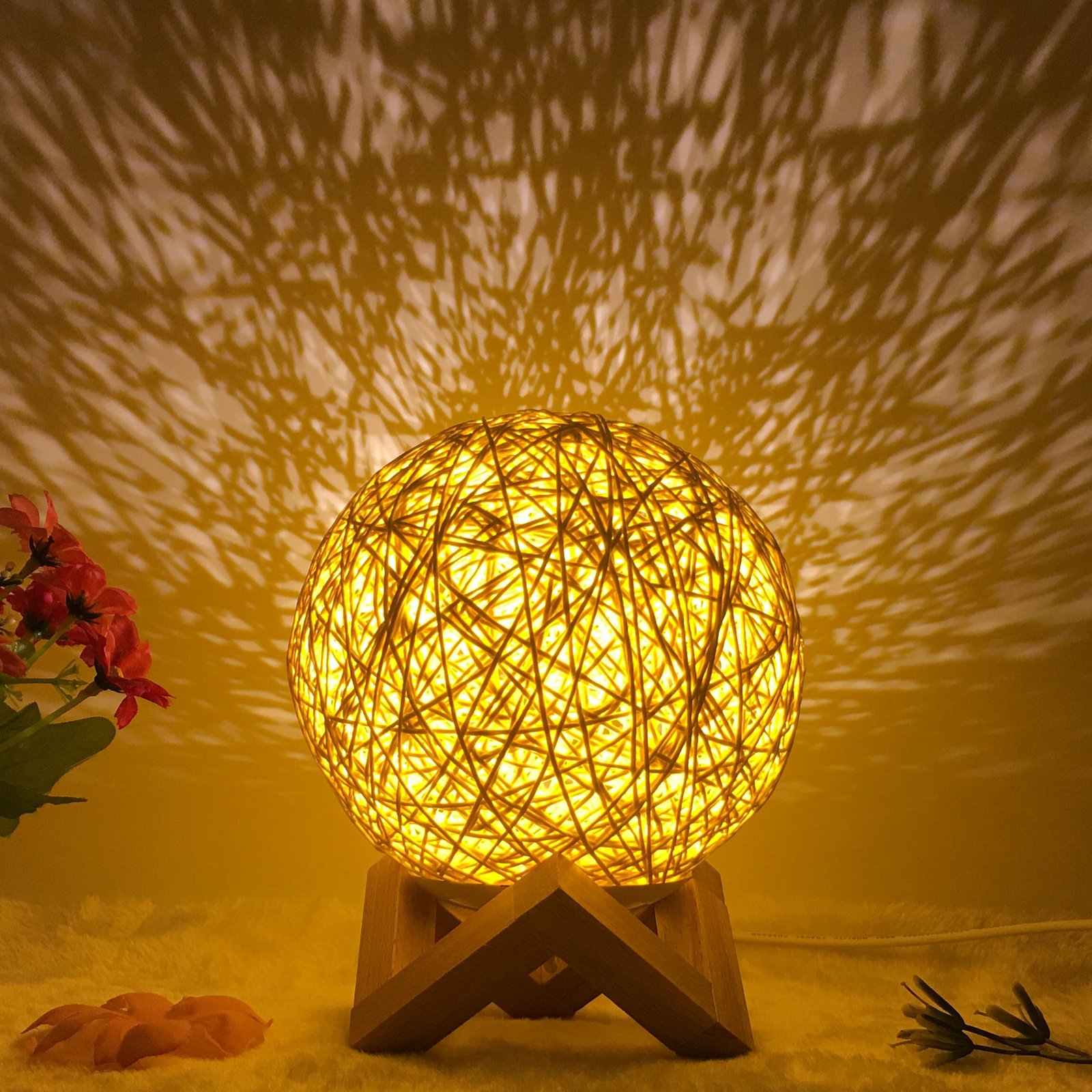 Handmade Rattan LED Lamp – Smart Color-Changing USB Table Light for Cozy Home Decor – Image 6