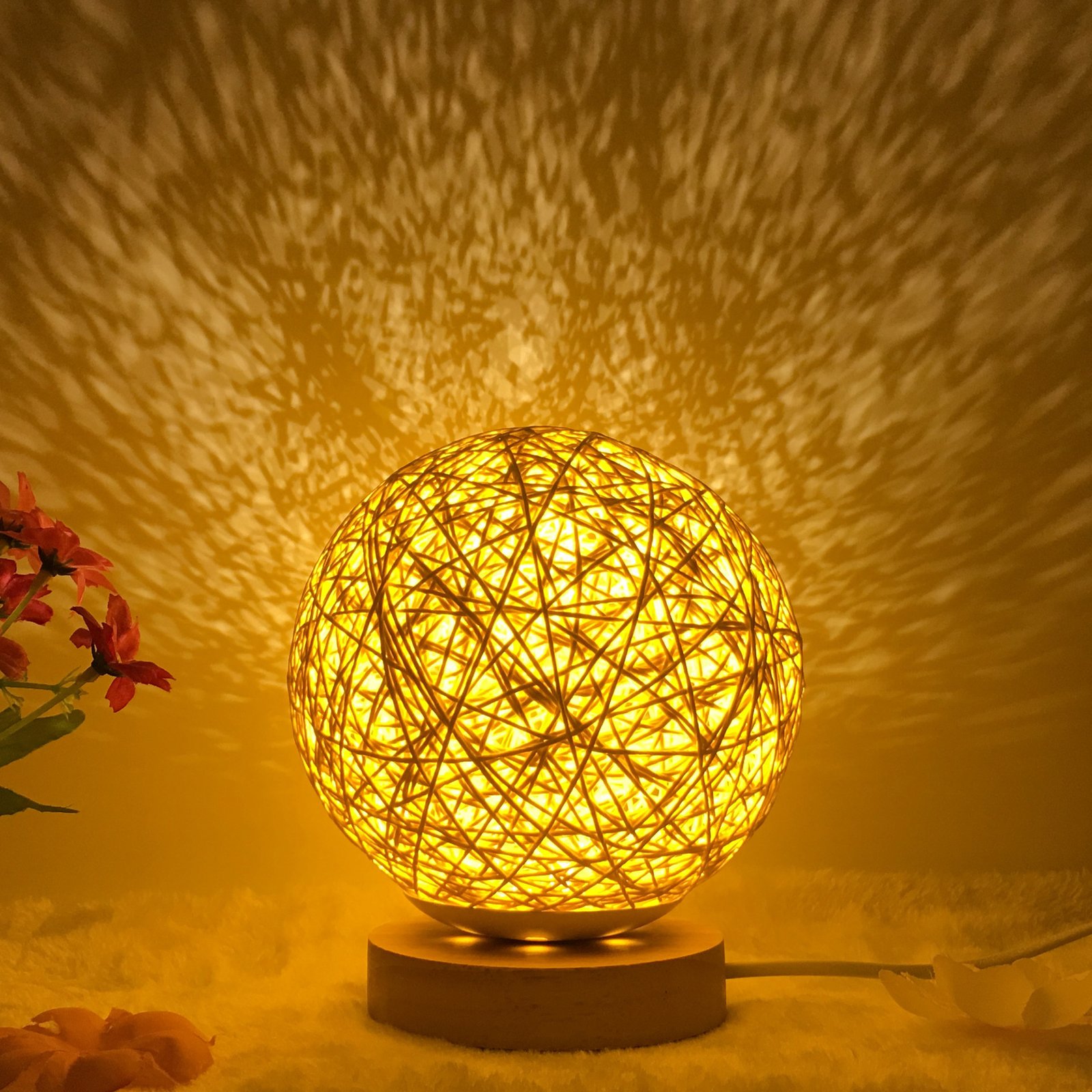 Handmade Rattan LED Lamp – Smart Color-Changing USB Table Light for Cozy Home Decor – Image 8