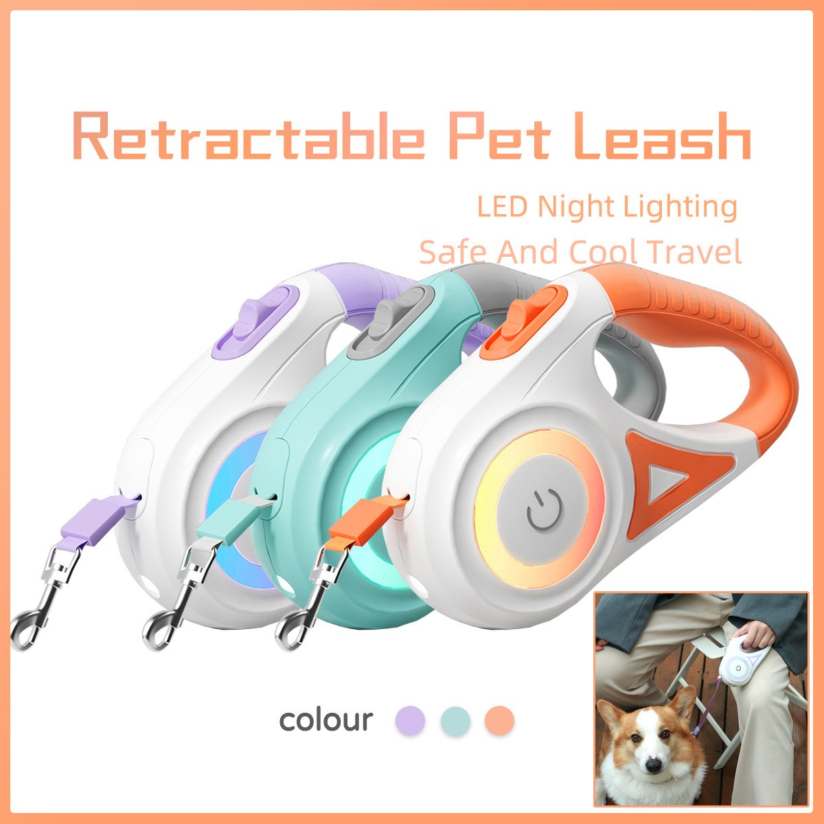 Smart Retractable Dog Leash – Built-in Light & Collar for Safe Night Walks – Image 10