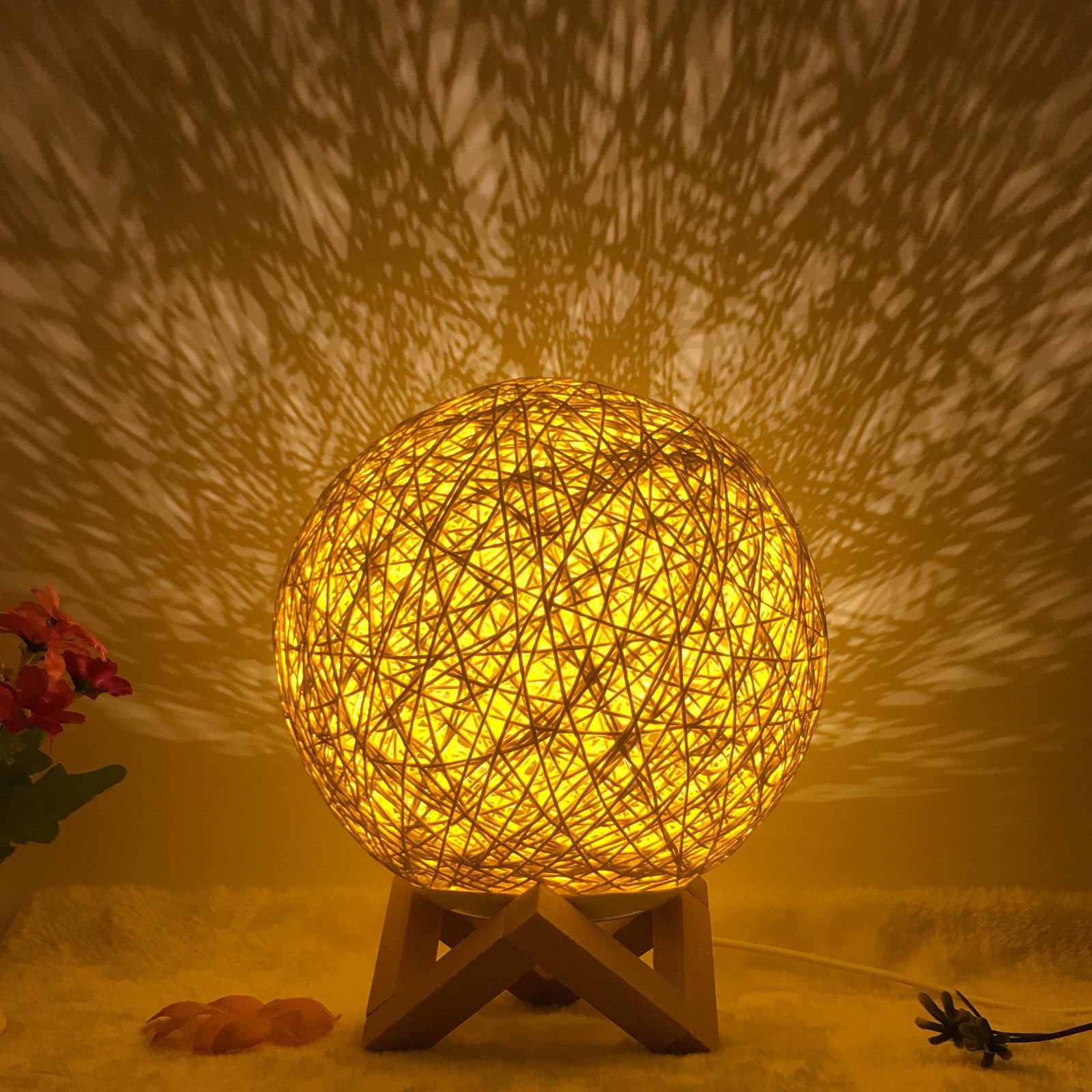 Handmade Rattan LED Lamp – Smart Color-Changing USB Table Light for Cozy Home Decor – Image 3