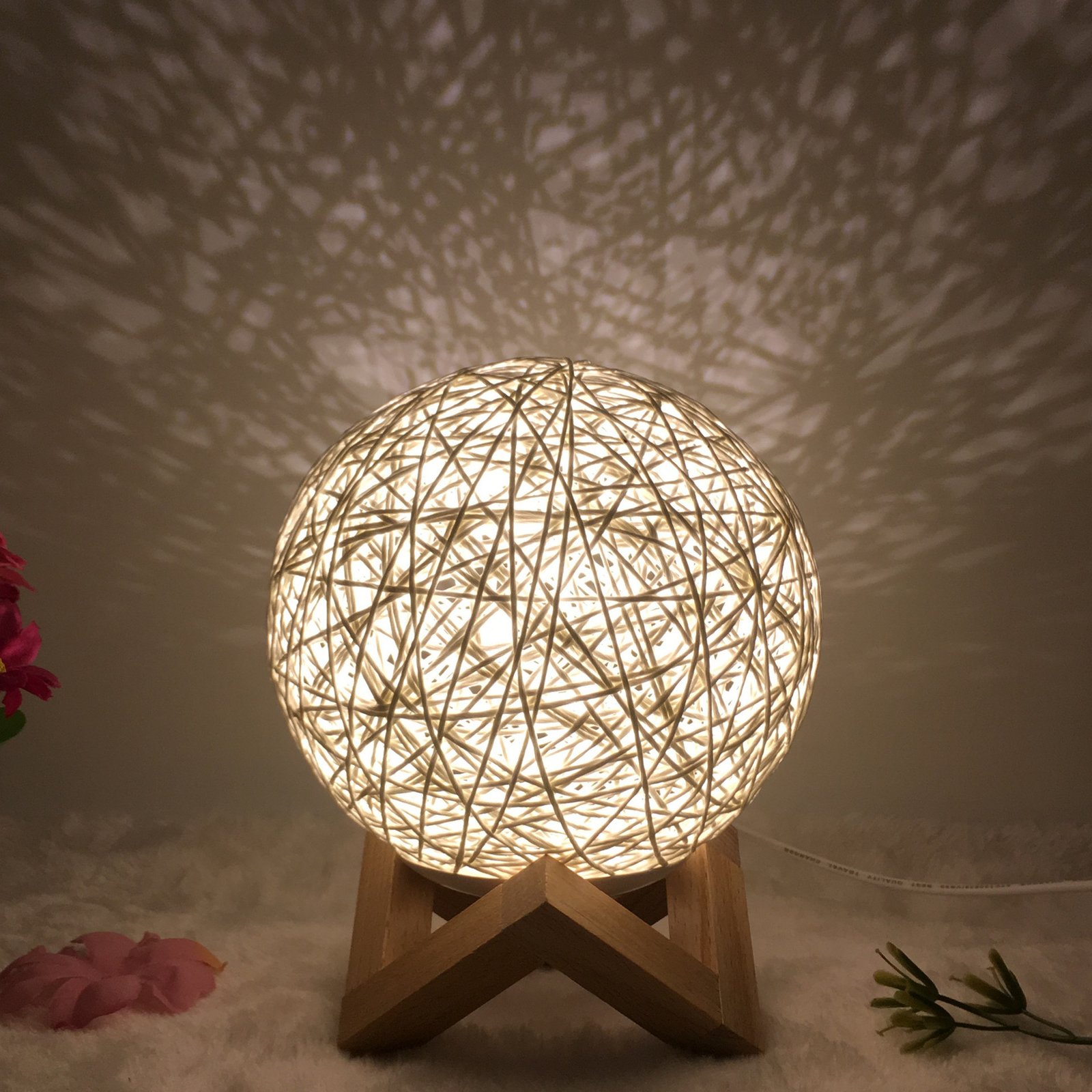 Handmade Rattan LED Lamp – Smart Color-Changing USB Table Light for Cozy Home Decor